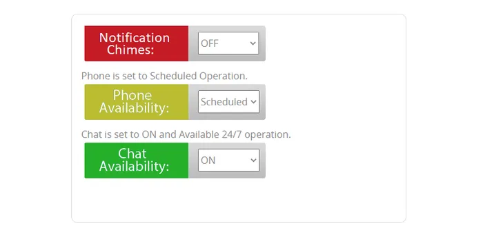Chat availability switch in the dashboard